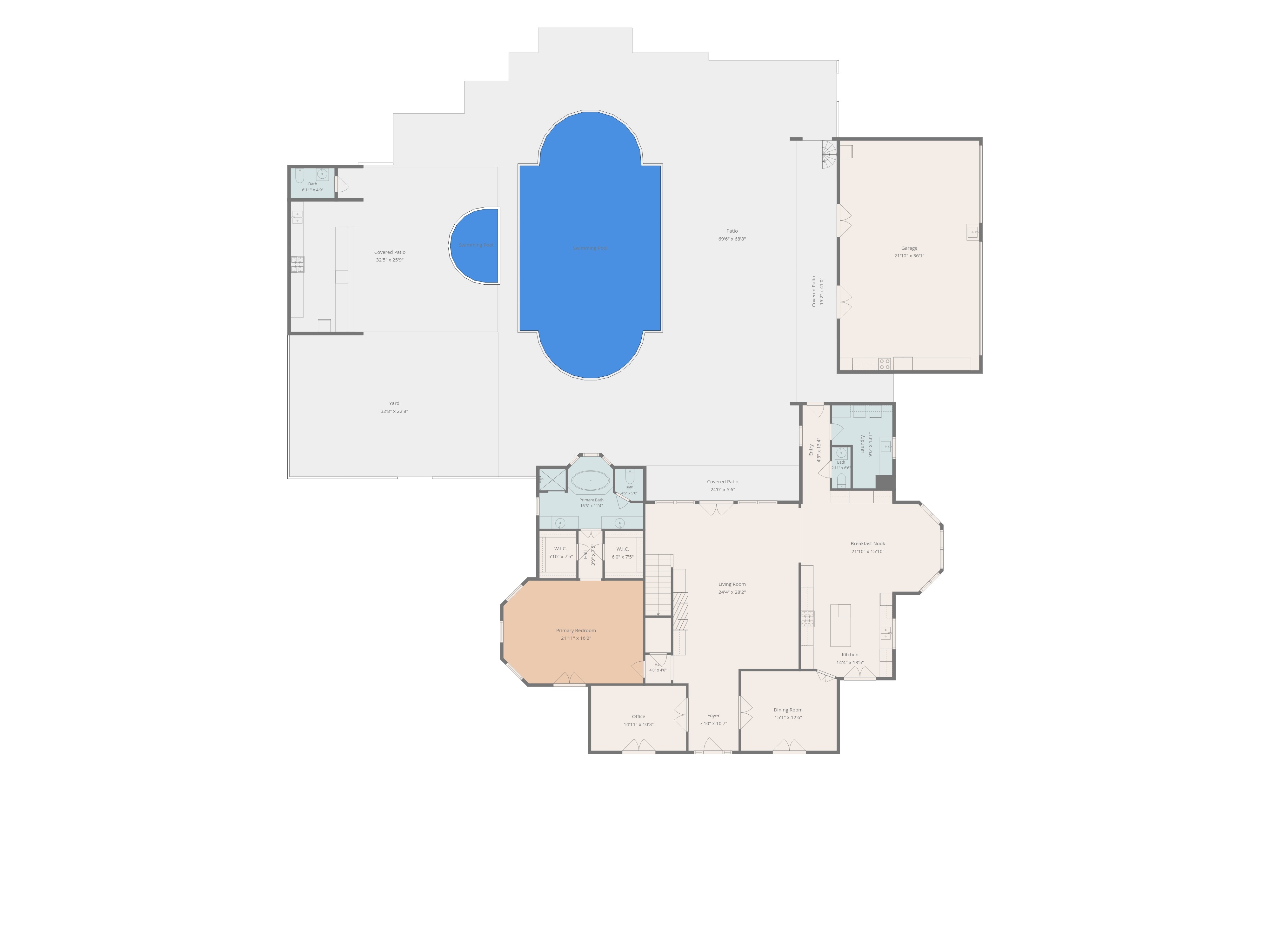 Loosemoore Estate first-floor plan — 4,440 SF Acadian manor