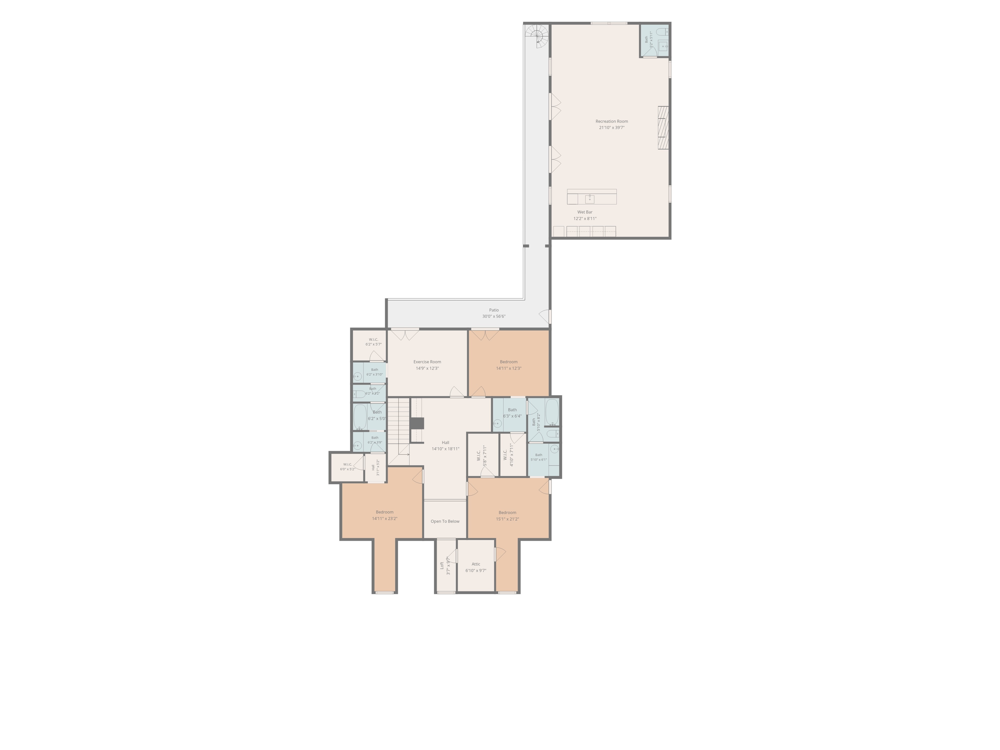 Loosemoore Estate second-floor plan — Acadian manor upper level